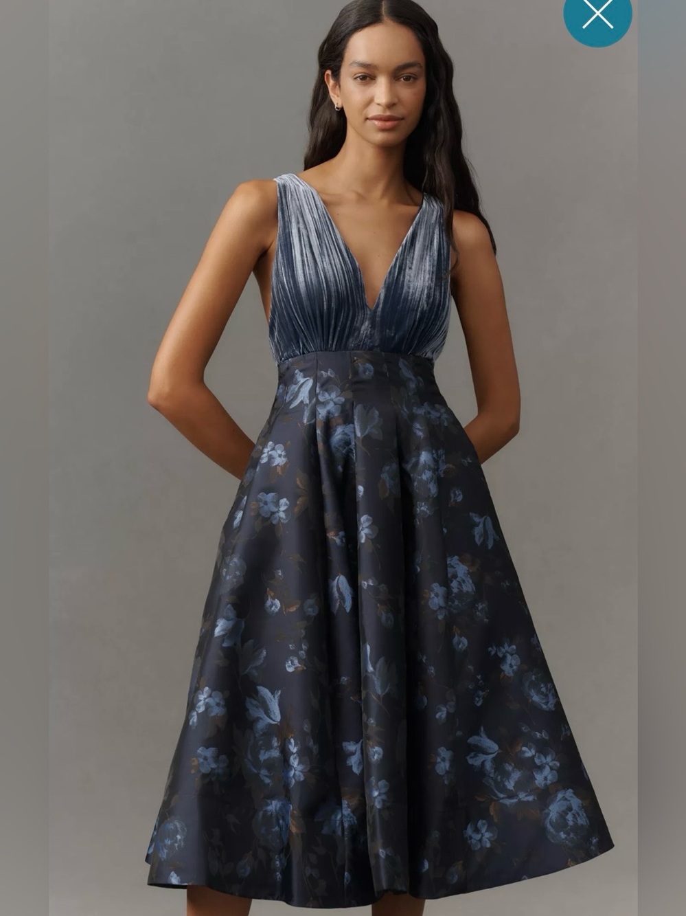NWT Anthropologie Maeve V-Neck Velvet Jacquard Floral Midi Dress